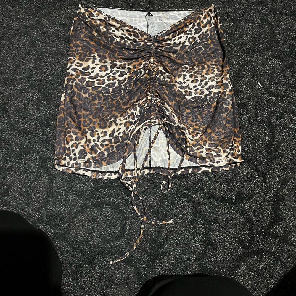 Fashion Nova Brown and Black Leopard Ruched Mini Skirt